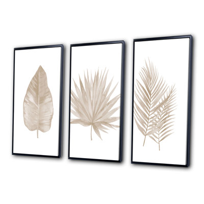 «Tropical Leaf», ensemble d'art mural sur toile, impression de décoration botanique beige - feuilles beige tropical