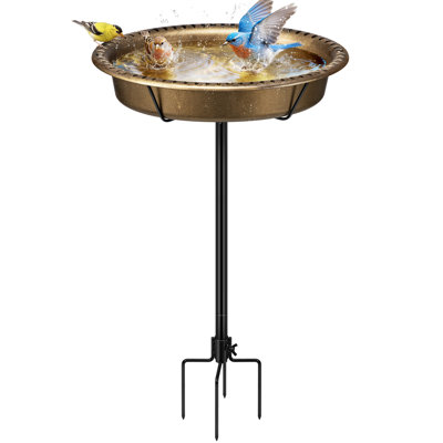 Redwan Oval Polyresin Bird Bath Bowl with Metal Stake 