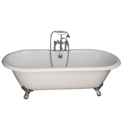 68'' x 30'' Freestanding Soaking Cast Iron Bathtub with Faucet