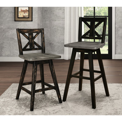 Chaises de salle à manger à hauteur de comptoir de 2 chaises noires, en bois massif, de style rustique pivotant à 360 degrés, attrayant pour meubles en bois d'hévéa