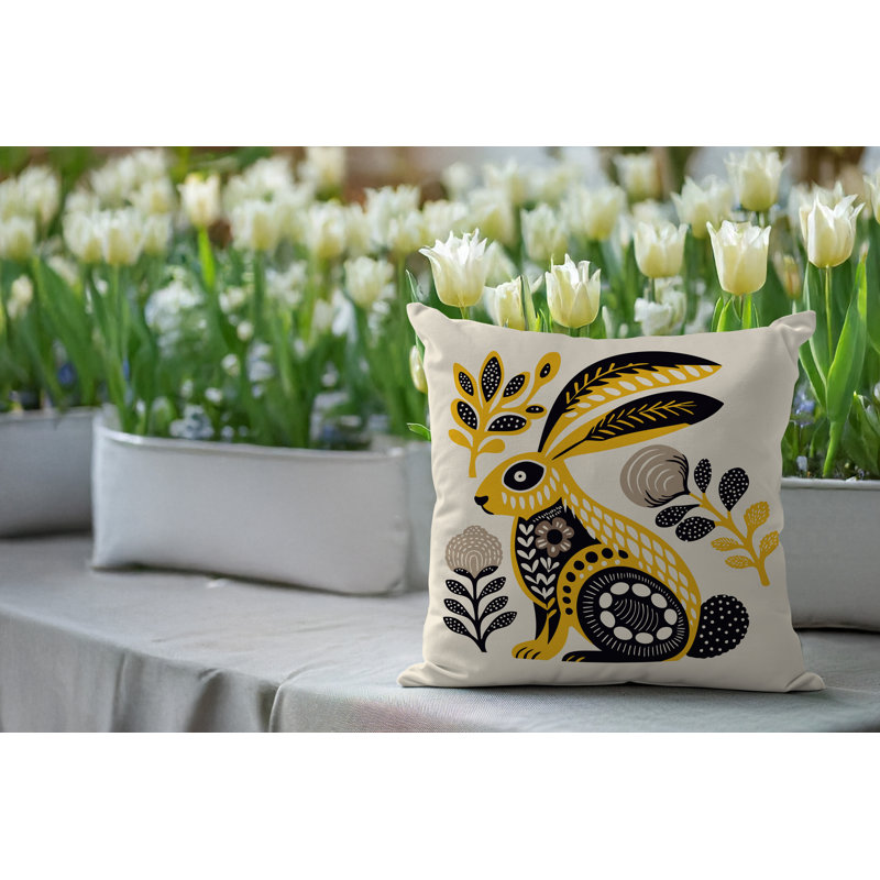 Coussin intérieur / extérieur Timi Rabbit, Jaune, Carré 15 po