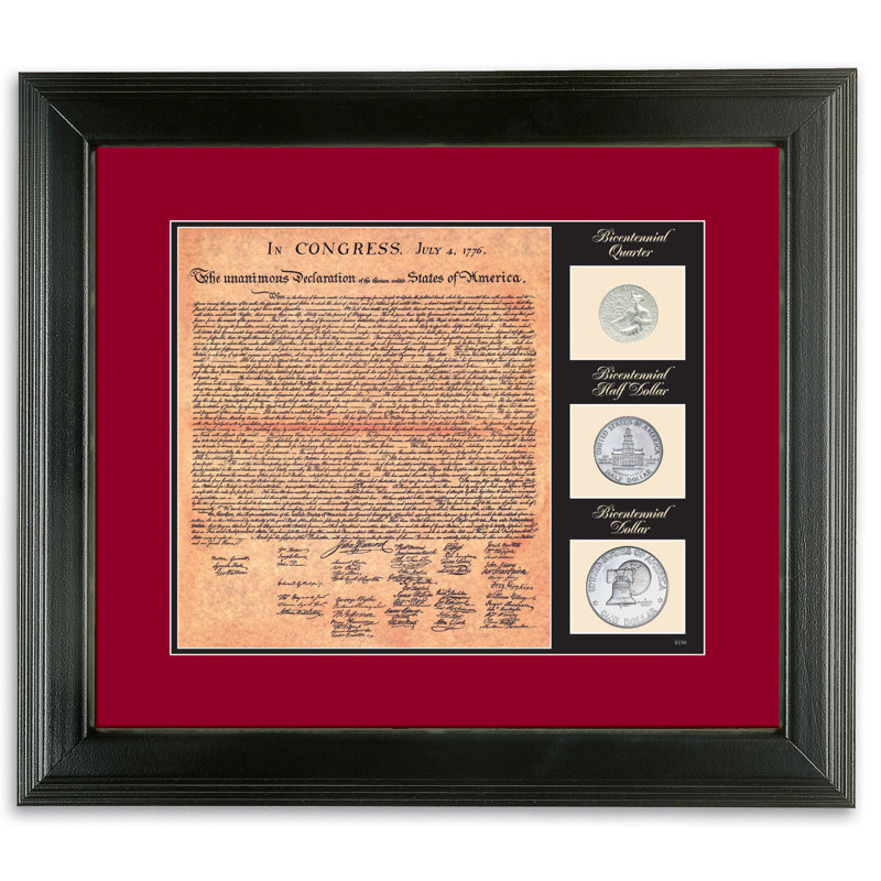 American Bicentennial Coin Set with Declaration of Independence in Black Frame