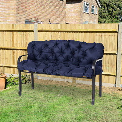 Balancelle de patio bleu foncé, coussins de banc et / ou de canapé, 3 coussins rembourrés, pour l'extérieur, avec coussins de meubles avec attaches, 3 banc, rembourrés / canapé, attaches incluses