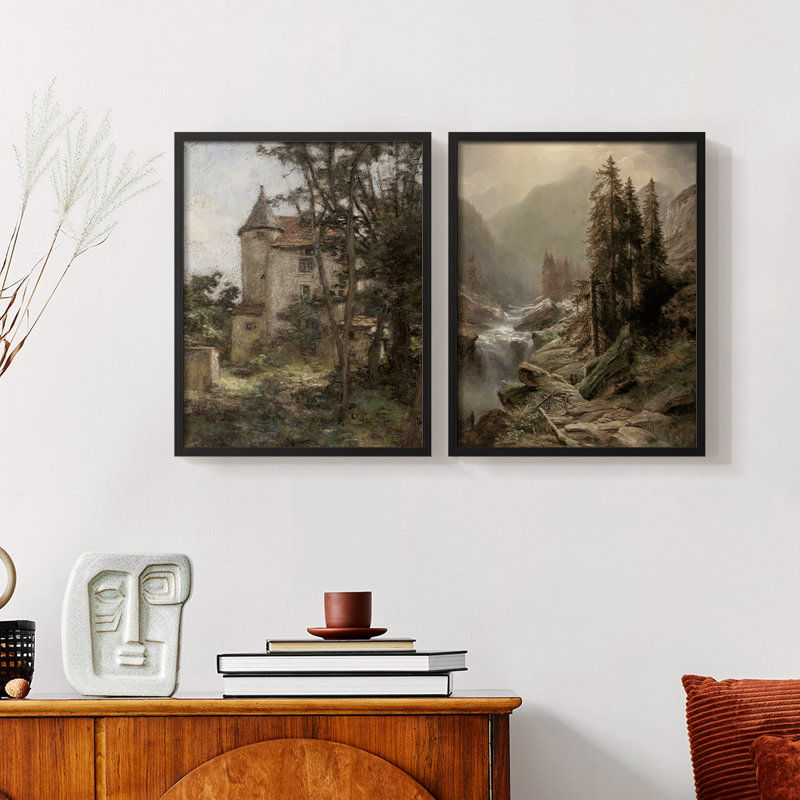 «Vintage Landscape XXXV», impression giclée sur cadre - ensemble de 2, Noir, noir, noir, noir, H 14 po x l 22 po