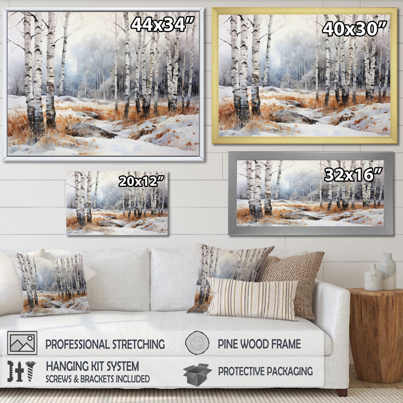 «Silver Minimalisme Tree Birchs Breath I» sur toile, Cadre flottant naturel, H 12 po x l 20 po x P 1 po