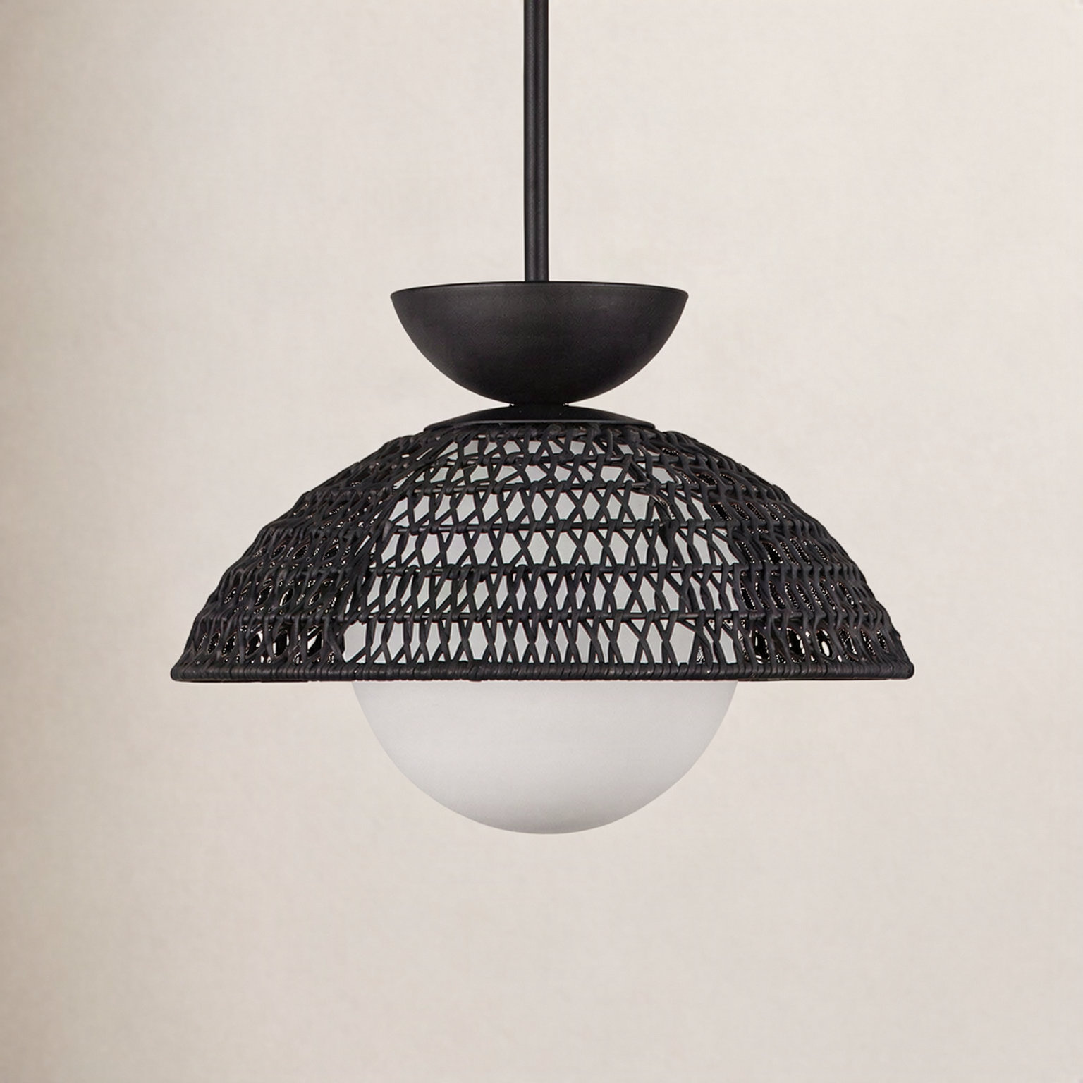Byrone Single Light Rattan Steel Pendant, Matte Black