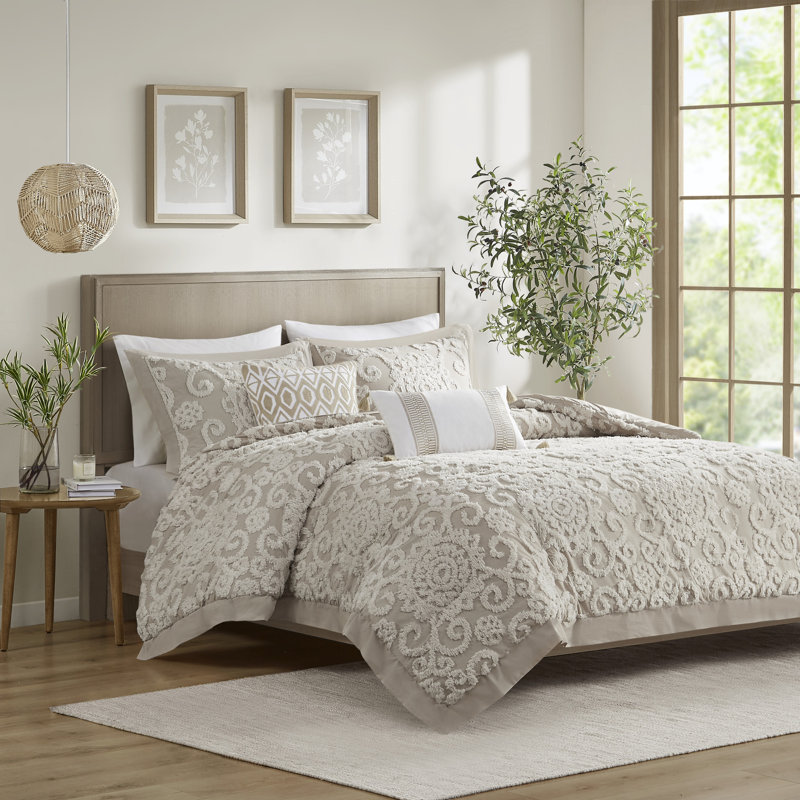 Suzanna Taupe Cotton Embroidered Full/Queen Duvet Set