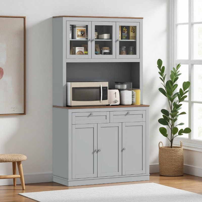 Armoire de cuisine pratique avec support pour micro-ondes, huche de cuisine avec tiroirs et tablettes réglables
