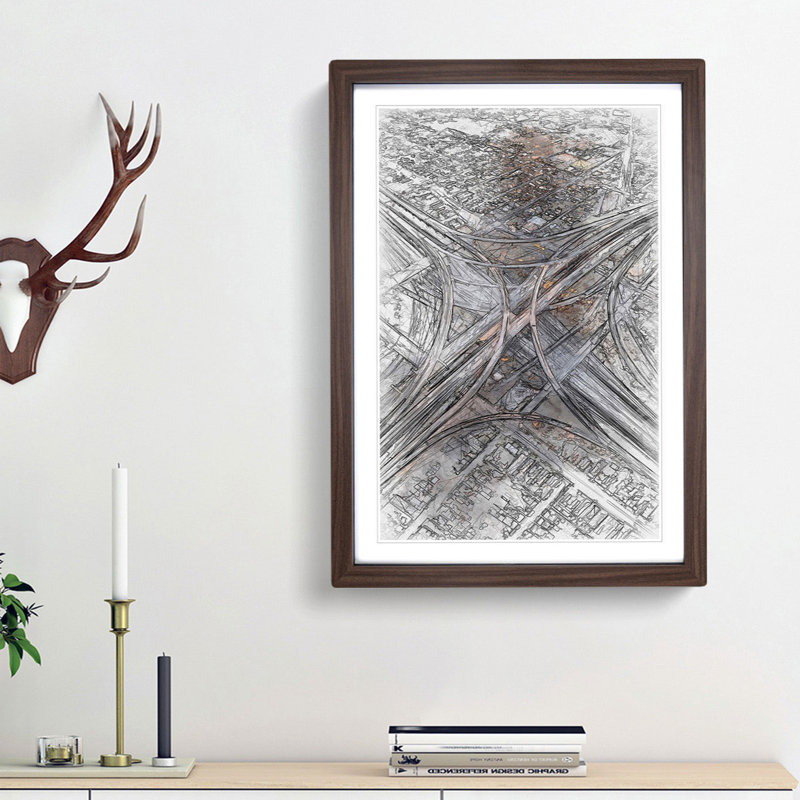 Highways of Los Angeles in Abstract - Picture Frame Graphic Art Print, 48cm H x 36cm W x 2cm D, Walnut Framed