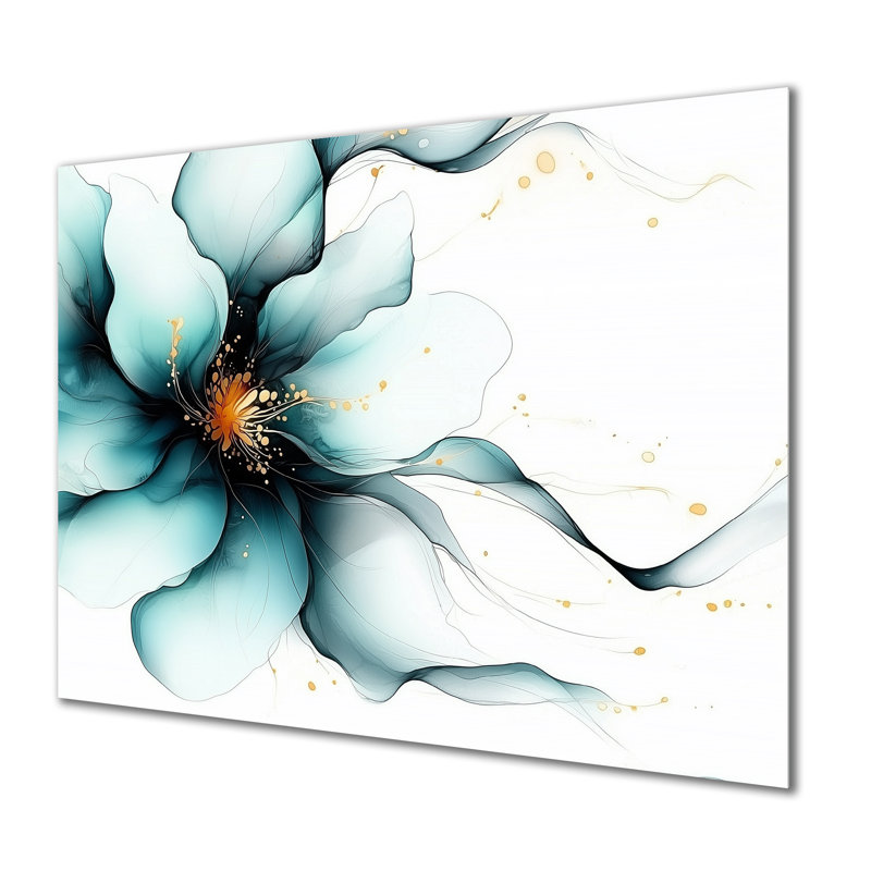 Abstract Green Peony On Marble River II - Floral Metal Wall Decor, Peony Metal Print, 16" H x 32" W x 0.84" D