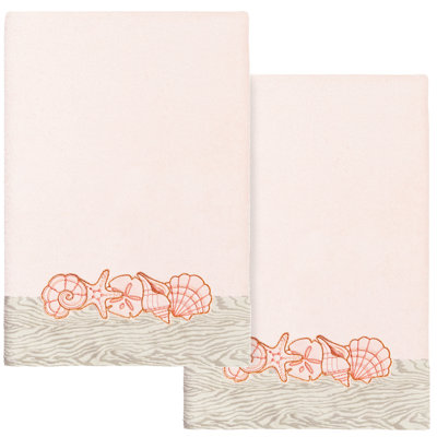 SHELL ROW 2PC Embellished Bath Towel Set Midweight Bath Towel