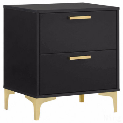 Black And Gold 2-Drawer Rectangular Nightstand