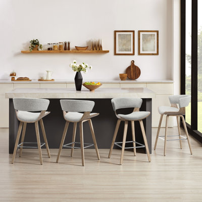 26.97" Boucle Upholstered Counter Stool With Wood Frame (Set of 4) by Volans