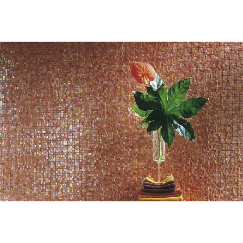 5/8" x 5/8" Iridescent Glass Mosaic, Red/Orange