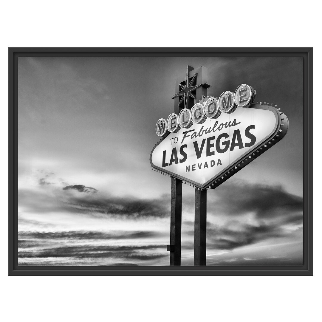 Gerahmtes Wandbild Las Vegas Schild in der Dämmerung