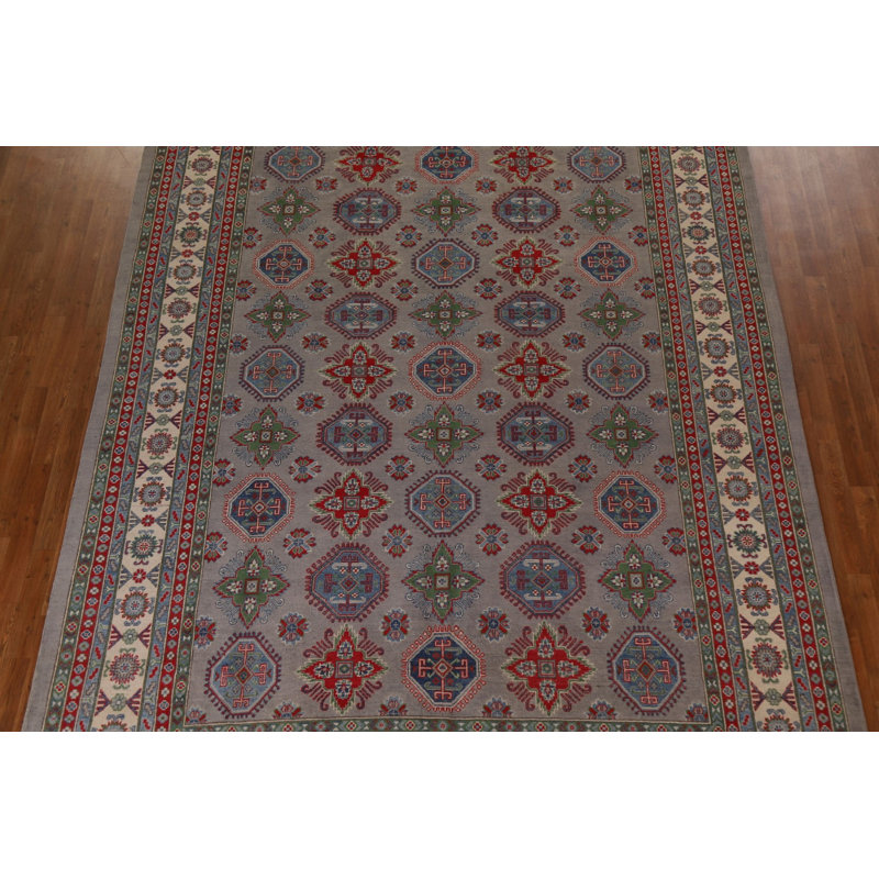Geometric Gray Kazak Oriental Area Rug 9