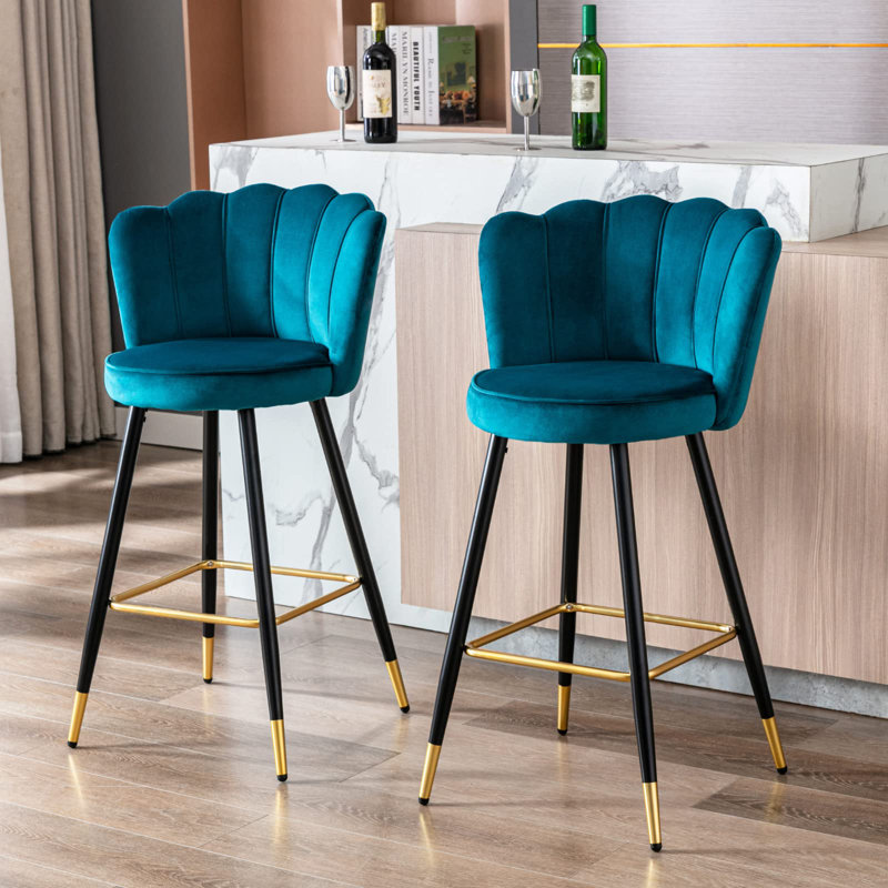 Bowdoin Upholstered Counter Stool with Metal Frame, Green