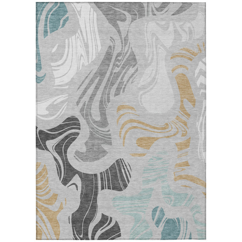 Machine Washable Indoor/Outdoor Chantille ACN2852 Abstract Rug, Silver, 10' x 14'