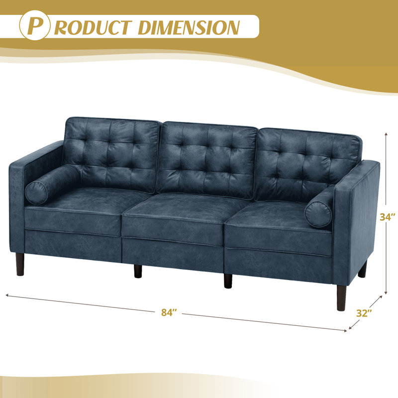 Rebba 84'' Faux Leather Sofa, Blue