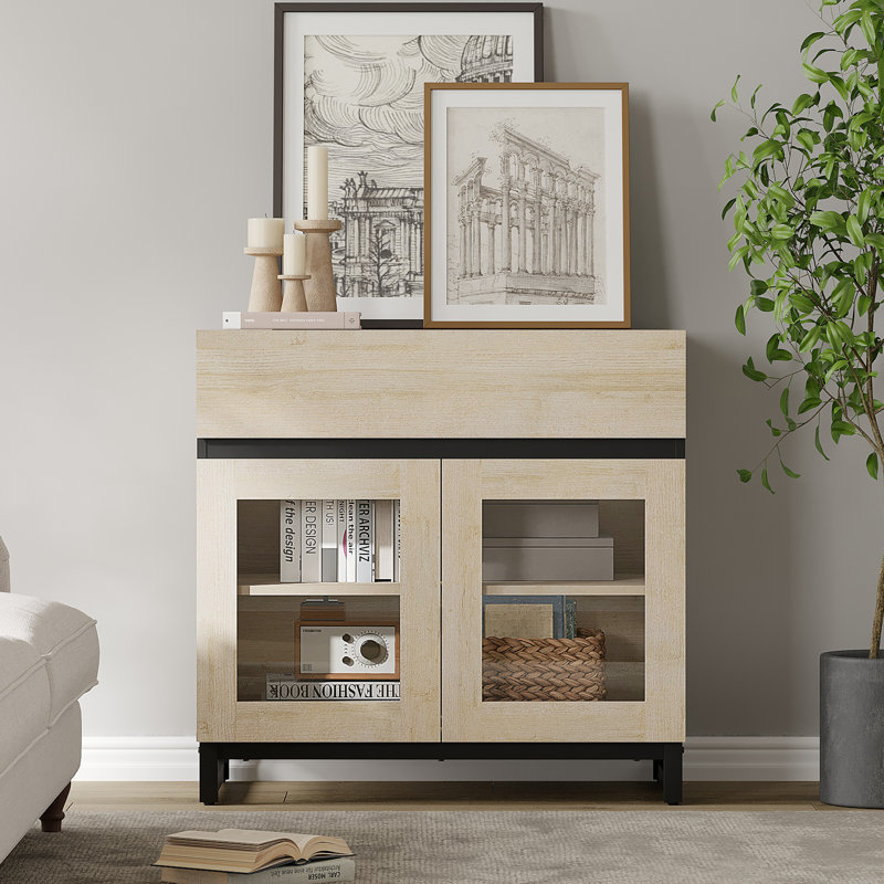 Modern Dresser With Glass Doors, Drawer, And Adjustable Shelf - Multifunctional Storage Cabinet For Living Room Or Bedroom