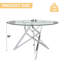 Table de salle à manger ronde de 47 pouces avec plateau en verre transparent et base en croix polie-1425768121