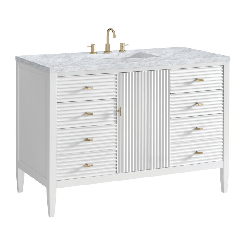 Myrrin 48'' W Single Vanity, Bright White, Carrara White, 8" Widespread