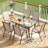 Patio Dining Set For 6, Outdoor Table And Chairs W/1.69?Umbrella Hole, All Weather Patio Furniture Set, 30"X 55" Table And Stackable PVC-coated polyester Chair, For Lawn, Deck (Umbrella Not Included)-1886006100-1896789700