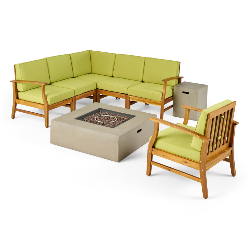 Ivanka Acacia 6 - Person Modular Patio Conversation Set with Cushions, Green
