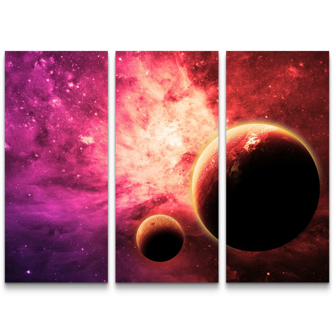 3-tlg. Leinwandbilder-Set Roter Planet im Universum