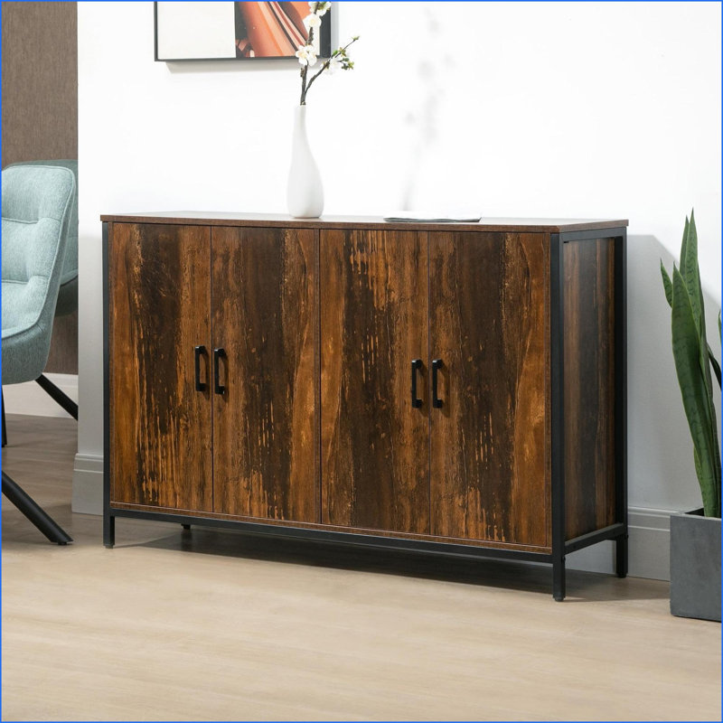 Buffet Buffet industriel brun rustique avec tablettes réglables Portes | Bois aggloméré + acier