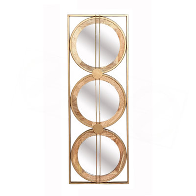 Charming Wall Mirror With Multiple Round Mirrors And Natural Wood Frame