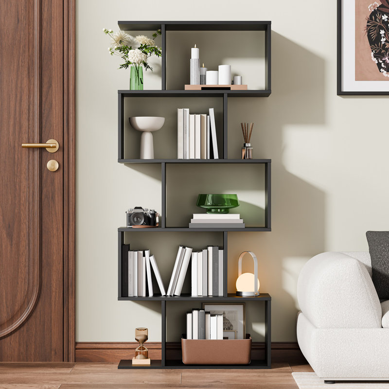 Geometric Bookcase 62.6'' H Geometri 5-Tier Bookcase , Black