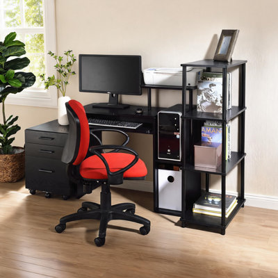 Computer Desk for Home Office in Classic Black, 37-Inch Wide with Keyboard Tray and Storage Shelf