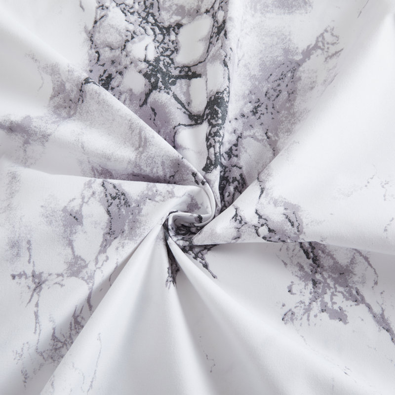 Marina Decoration 600 Thread Count Home Bedding Bedroom Soft Bedsheet Deep Pocket Hotel Standard Percale All Season 4 Pieces Printed Cotton Sheet Set, White Marble Pattern Queen Size