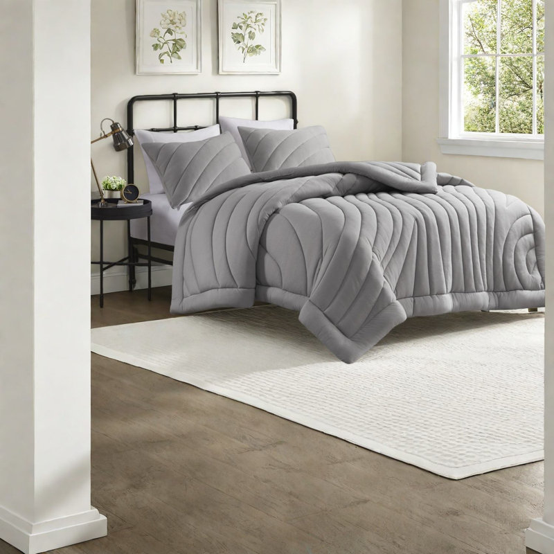 Comfortable Gray Bedding Sets, Polyester Jersey With Antimicrobial Treatment For Home