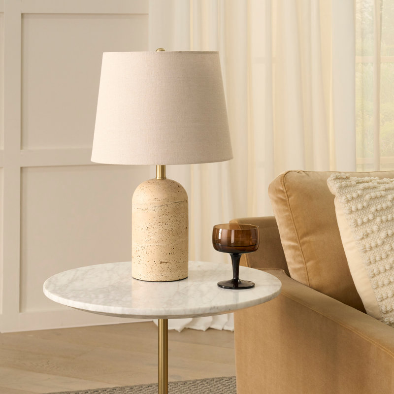 18" Natural Travertine & Brass Accent Table Lamp