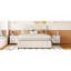 Lit plateforme tapissier beige avec 2 tiroirs et lit gigogne simple, tête de lit classique, structure robuste en contreplaqué, utilisation optimale de l'espace, assemblage pratique en contreplaqué à 2 étages