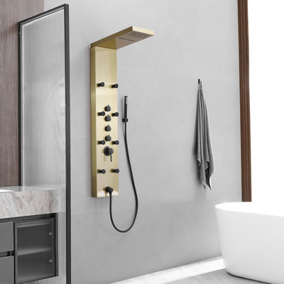 Système de panneau de douche tour à 8 jets avec pomme de douche et main de douche en nickel brossé