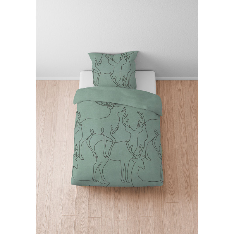 Biberna Melange-Flanell Bettwäsche 0840517 HIRS Cotton Animal Print Duvet Cover with Pillow Shams Included