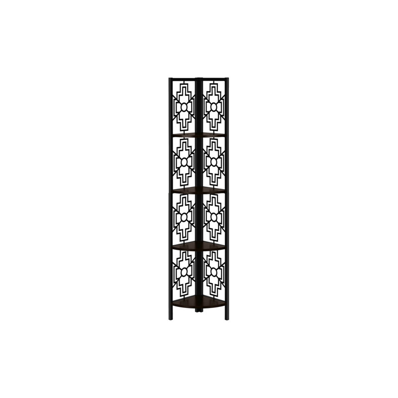 Bibliothèque, étagère, coin, 4 niveaux, bureau, chambre à coucher, stratifié, métal, transitionnel, Espresso / Noir