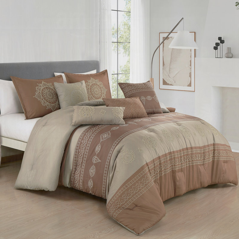 Ensemble d'édredon en microfibre 7 pièces Boho, Édredon de très grande taille et 6 pièces suppl