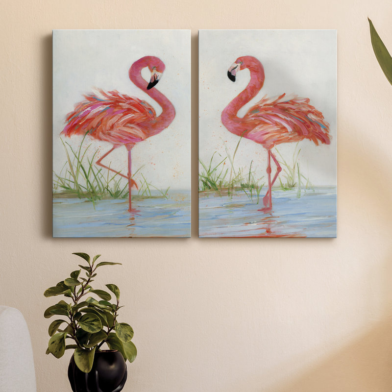 Flamingo I - ensemble de 2 peintures, H 60 po x l 80 po, Toile tendue, Sans cadre