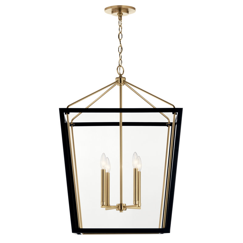 Delvin 4 - Light Steel Dimmable Square Chandelier, Black/Champagne Bronze, 31.75" H X 22.25" W X 22.25" D