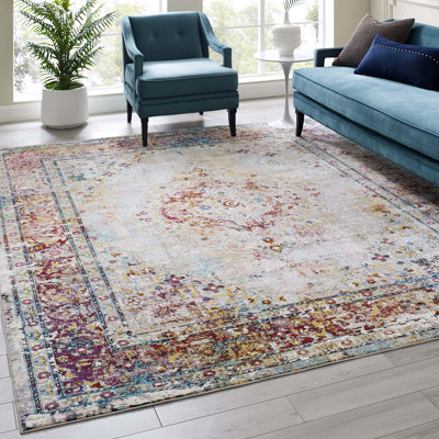Modway Success Merritt Transitional Distressed Vintage Floral Persian Medallion Area Rug in Multicolored