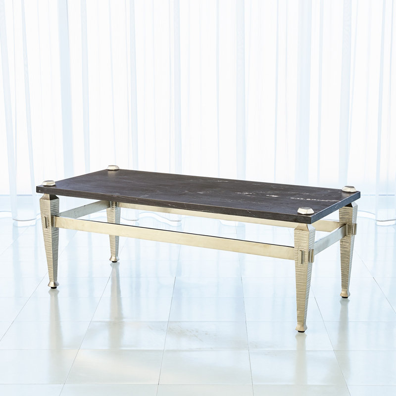 Roman Coffee Table, Black Top/Nickel Plated Base