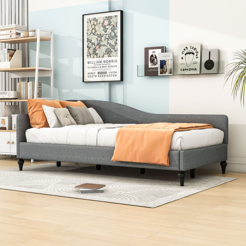 Wood Upholstered Daybed with Legs and Backrest, Twin, Gray