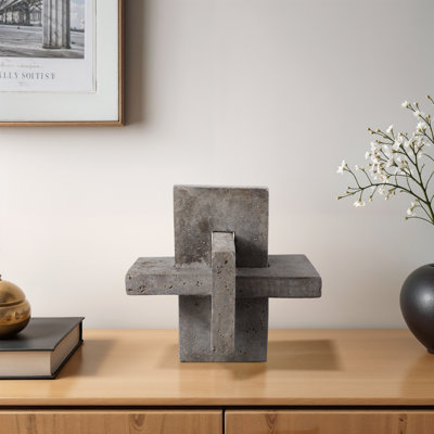 17 Stories Pierce Large Travertine Knot, Gray