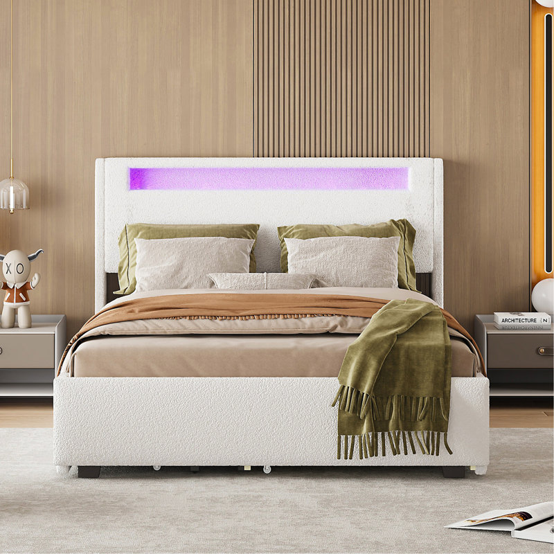 Lit plateforme tapissier Jomana, Blanc, Grand