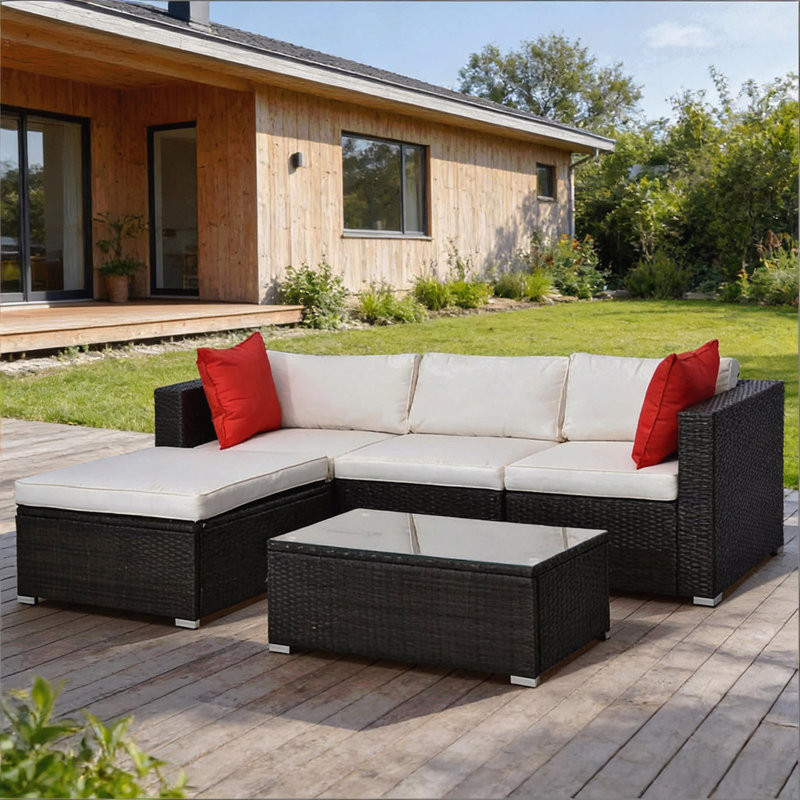 Ensemble de conversation moderne, ensemble de mobilier de patio 5 pièces, ensemble de canapé modulaire d'extérieur