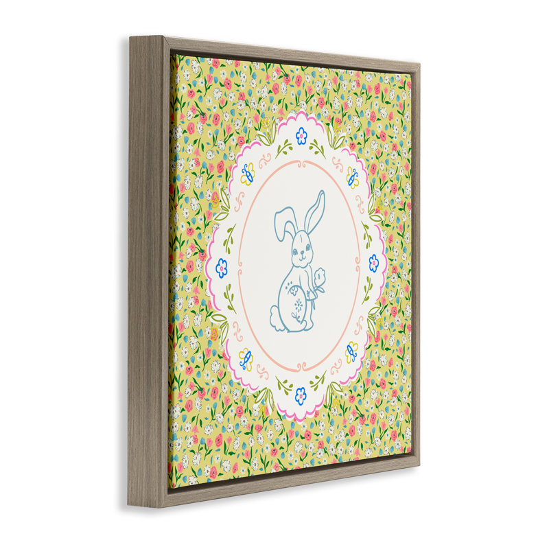 Cadre flottant Floral Spring Bunny & Sprig, design par Angela Steahling, H 25 po x l 25 po, Cadre flottant orme Montalcino